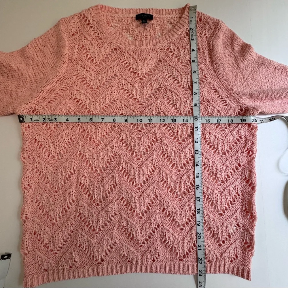 Talbots Scallop Pink Pointelle Crewneck Sweater LP Cotton Blend - Picture 12 of 16